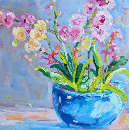 Cindy Vener - Orchids in a Blue pot